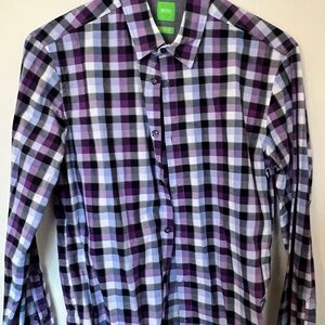 Hugo Boss Men's Checkered Shirt in Purple and Blue